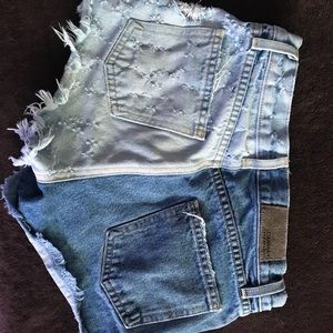 LF two toned jean shorts